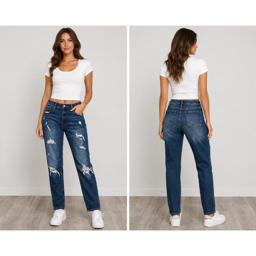 Tricot Distressed Boyfriend Jeans Women's Size 13/31 Dark Wash Ripped Denim